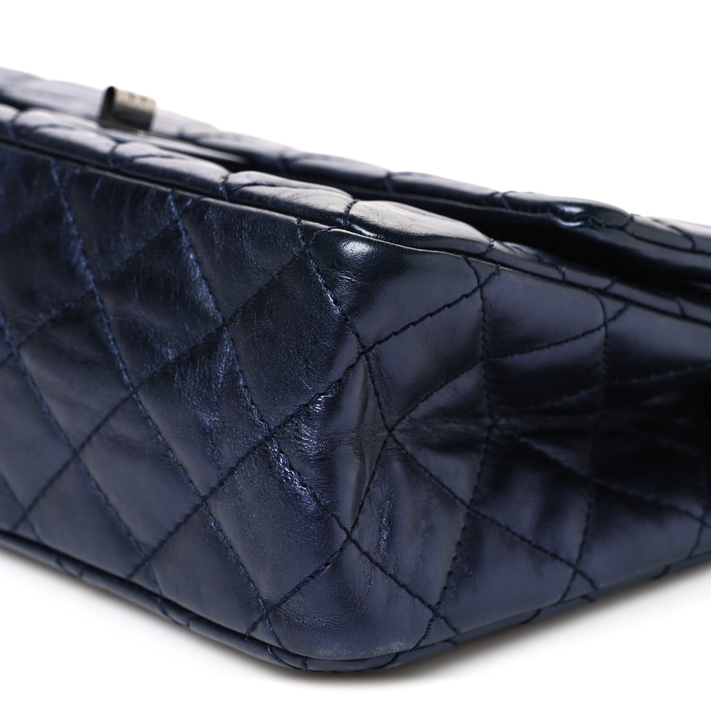 Metallic Aged Calfskin Quilted 2.55 Reissue 226 Flap Dark Navy Blue