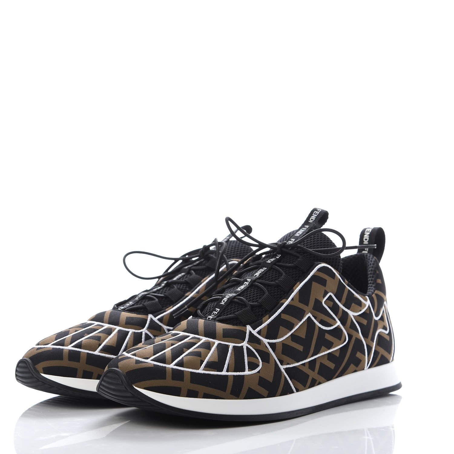 Fendi Stretch Fabric FFreedom Sneakers 39 Tobacco Black White 3 of 10