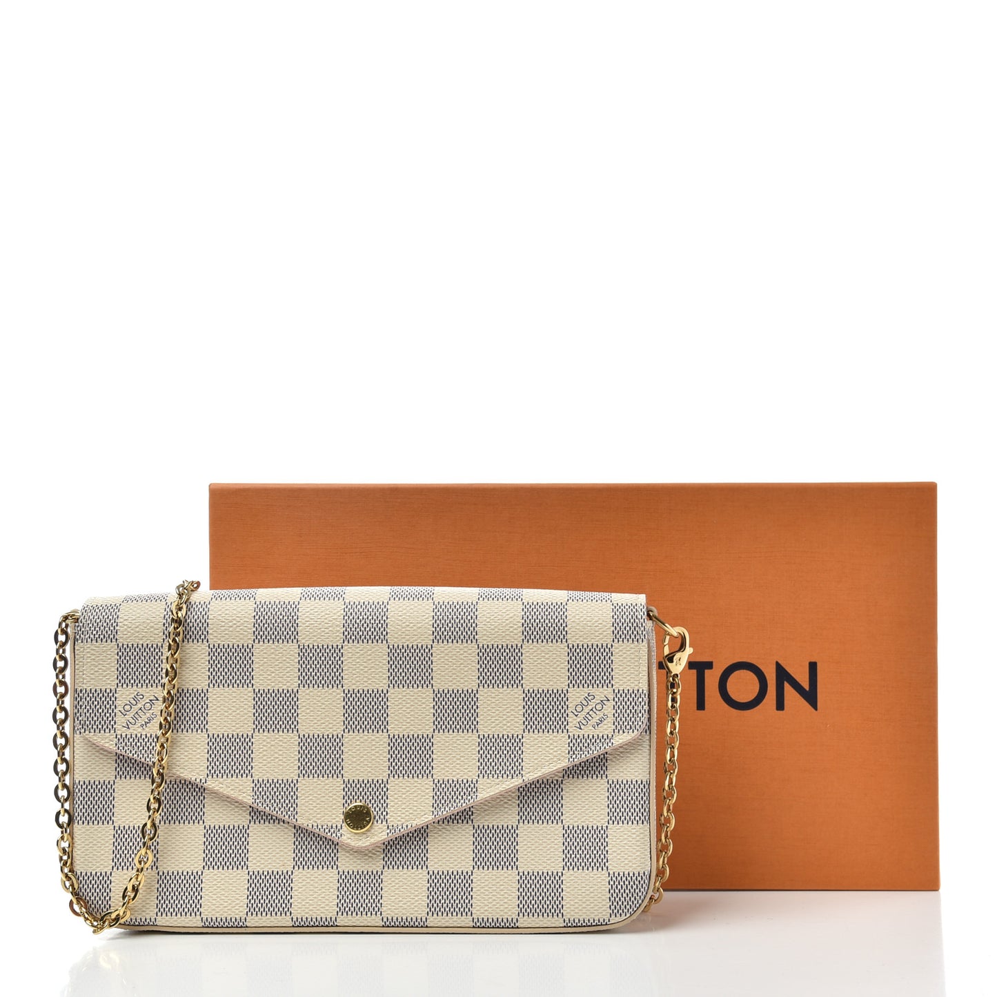 Damier Azur Pochette Felicie Chain Wallet Rose Ballerine