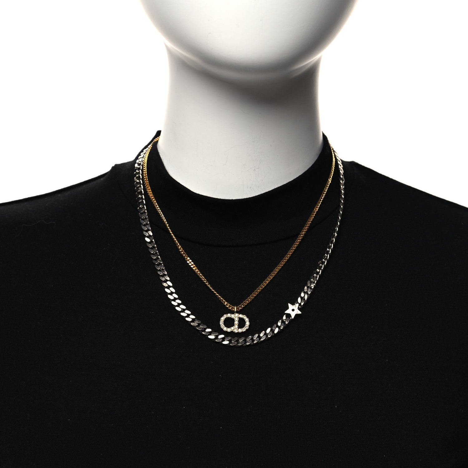 Christian Dior Metal Crystal CD Star Chain Necklace Gold Silver 2 of 4