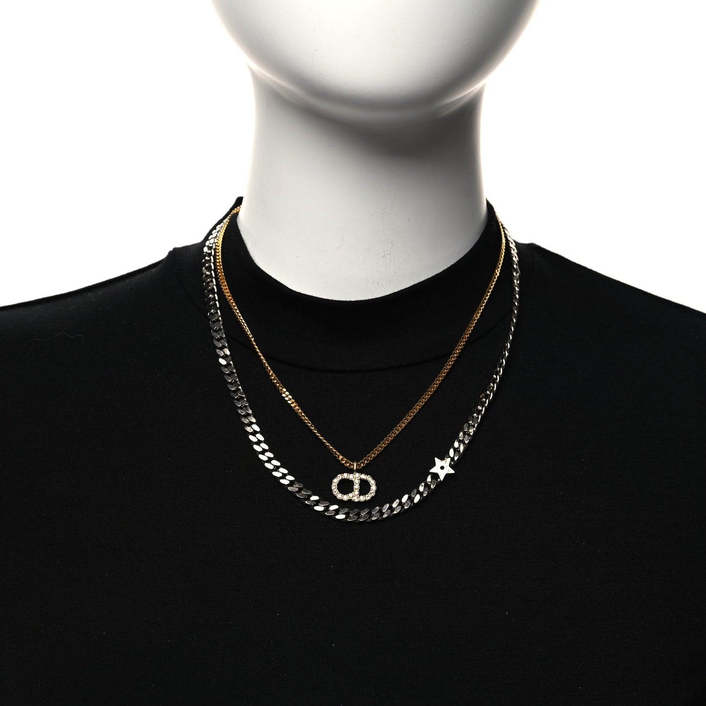Metal Crystal CD Star Chain Necklace Gold Silver