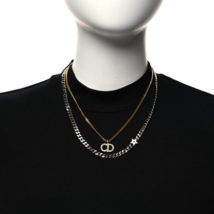 Christian Dior Metal Crystal CD Star Chain Necklace Gold Silver 2 of 4