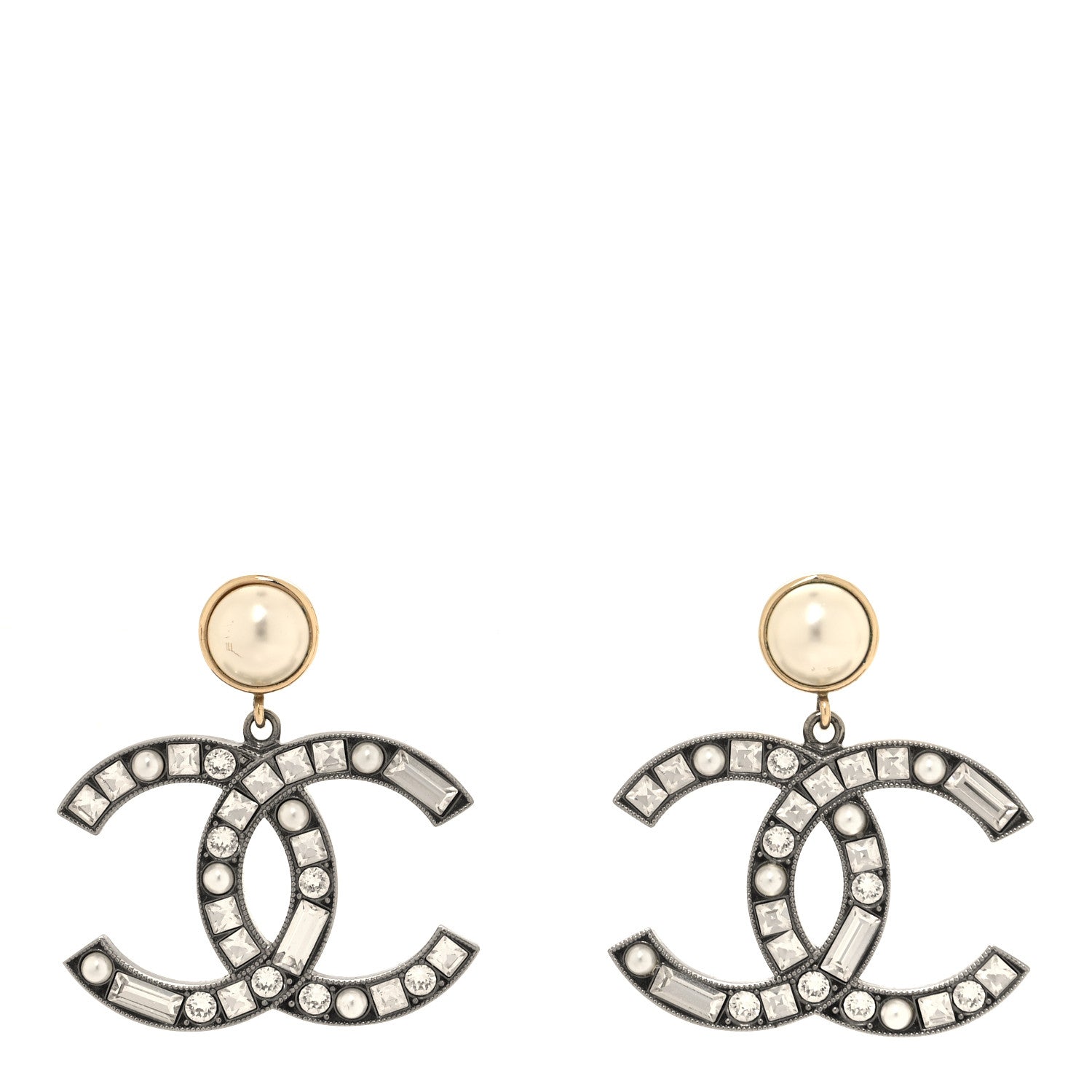 Chanel Crystal Baguette Pearl Bright Young Things CC Drop Earrings Silver 1 of 6