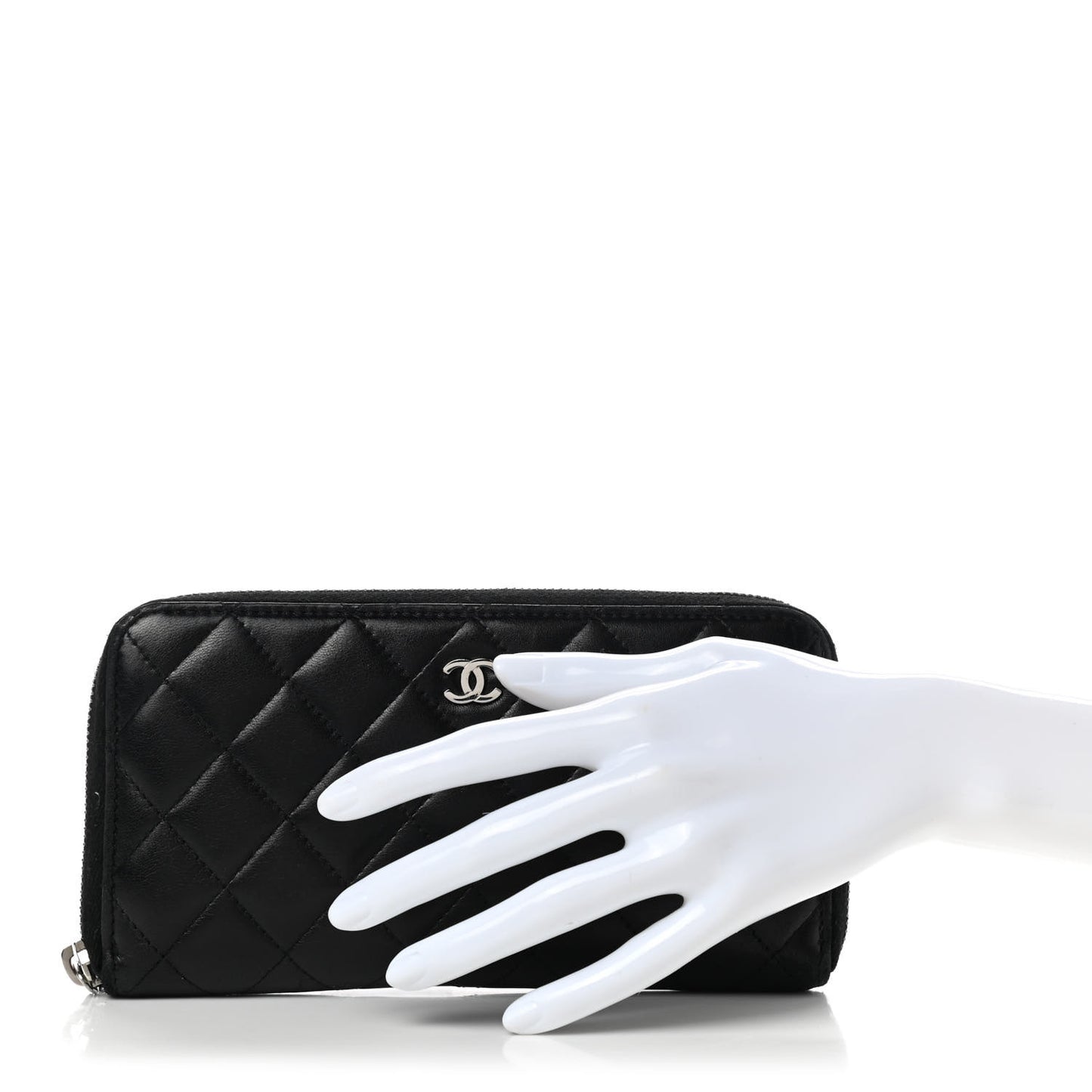 Lambskin Quilted Large Gusset Zip Around Wallet Black