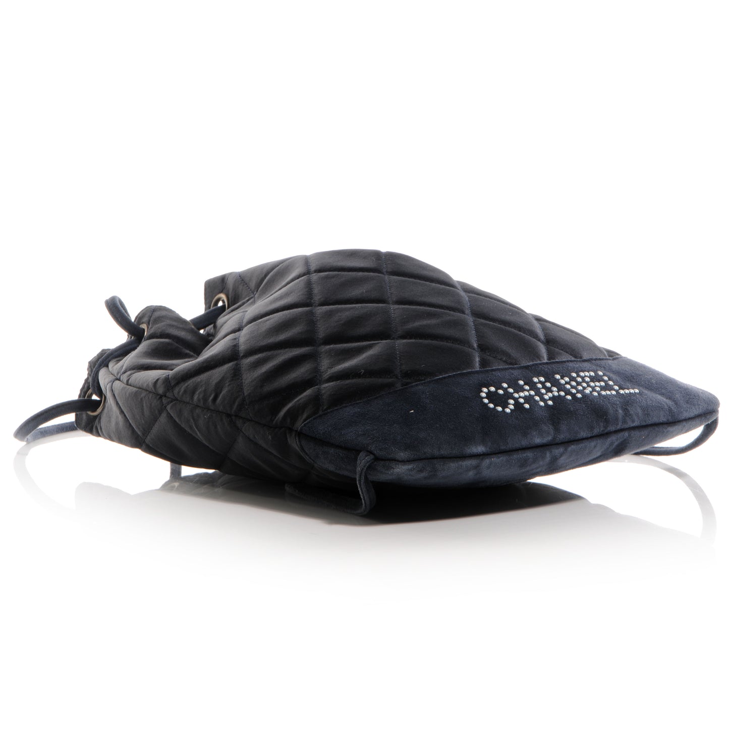 Satin Suede Quilted Drawstring Backpack Black