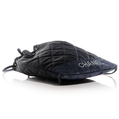Chanel Satin Suede Quilted Drawstring Backpack Black 4 of 7