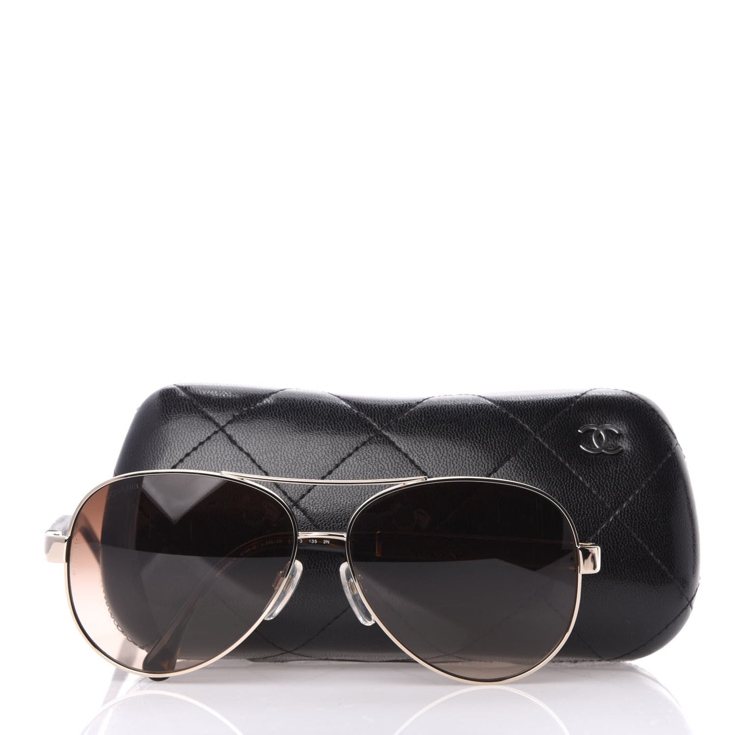 Lambskin Quilted CC Aviator Sunglasses 4195-Q Brown Gold