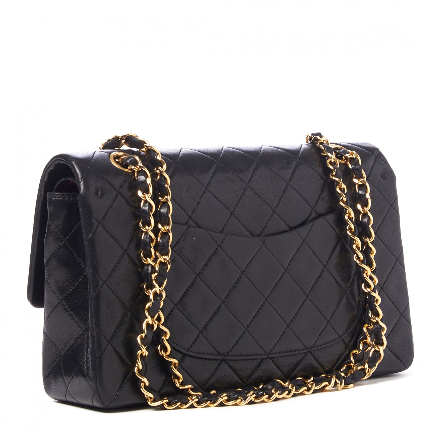 Lambskin Quilted Medium Double Flap Black
