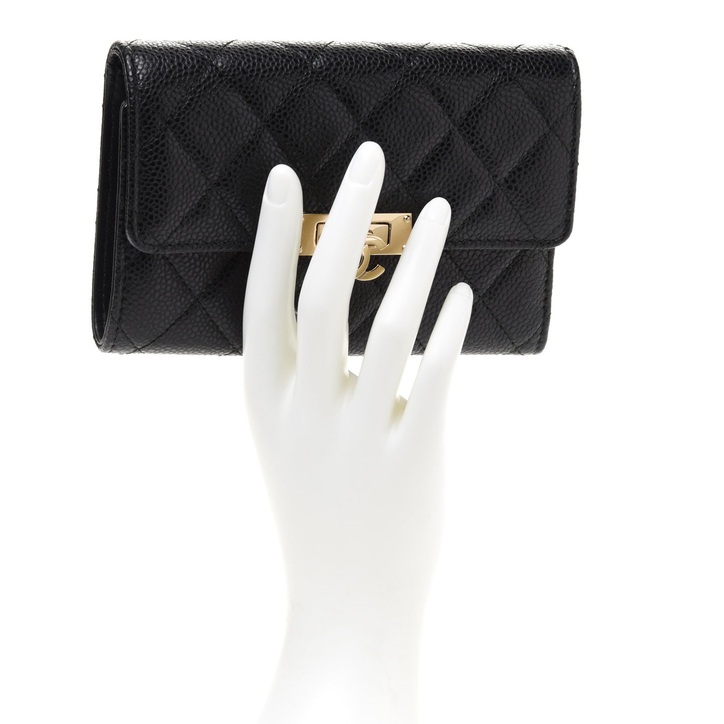 Caviar Quilted Small Golden Class Flap Wallet Black
