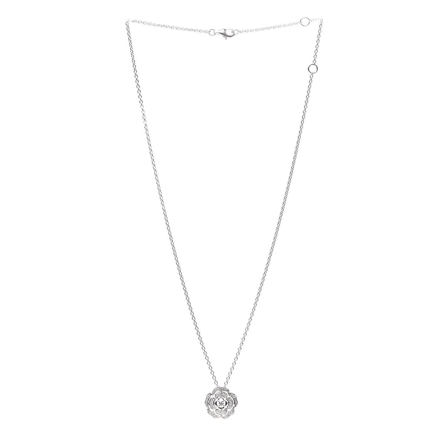 18K White Gold Diamond Bouton de Camelia Pendant Necklace