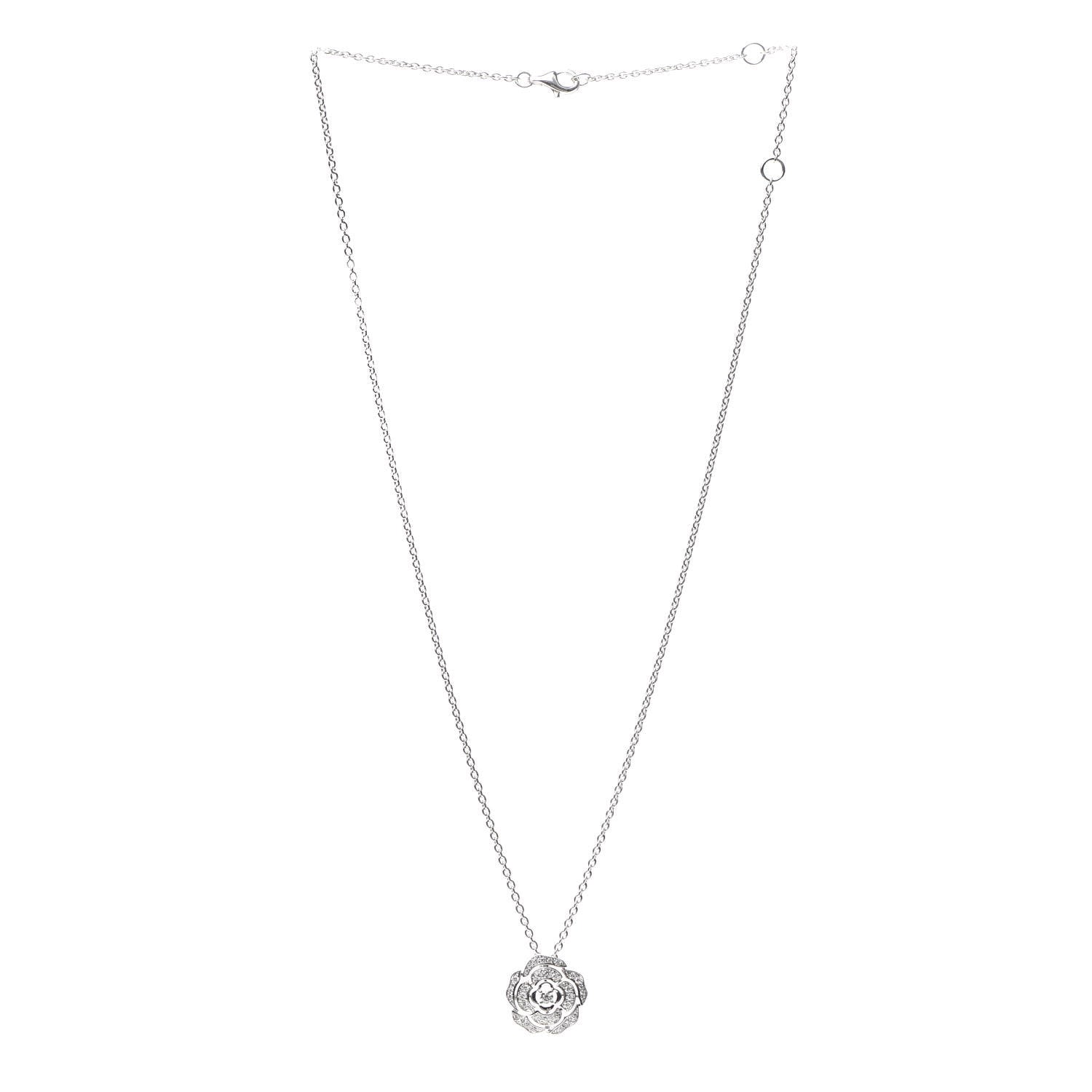 Chanel 18K White Gold Diamond Bouton de Camelia Pendant Necklace 3 of 6