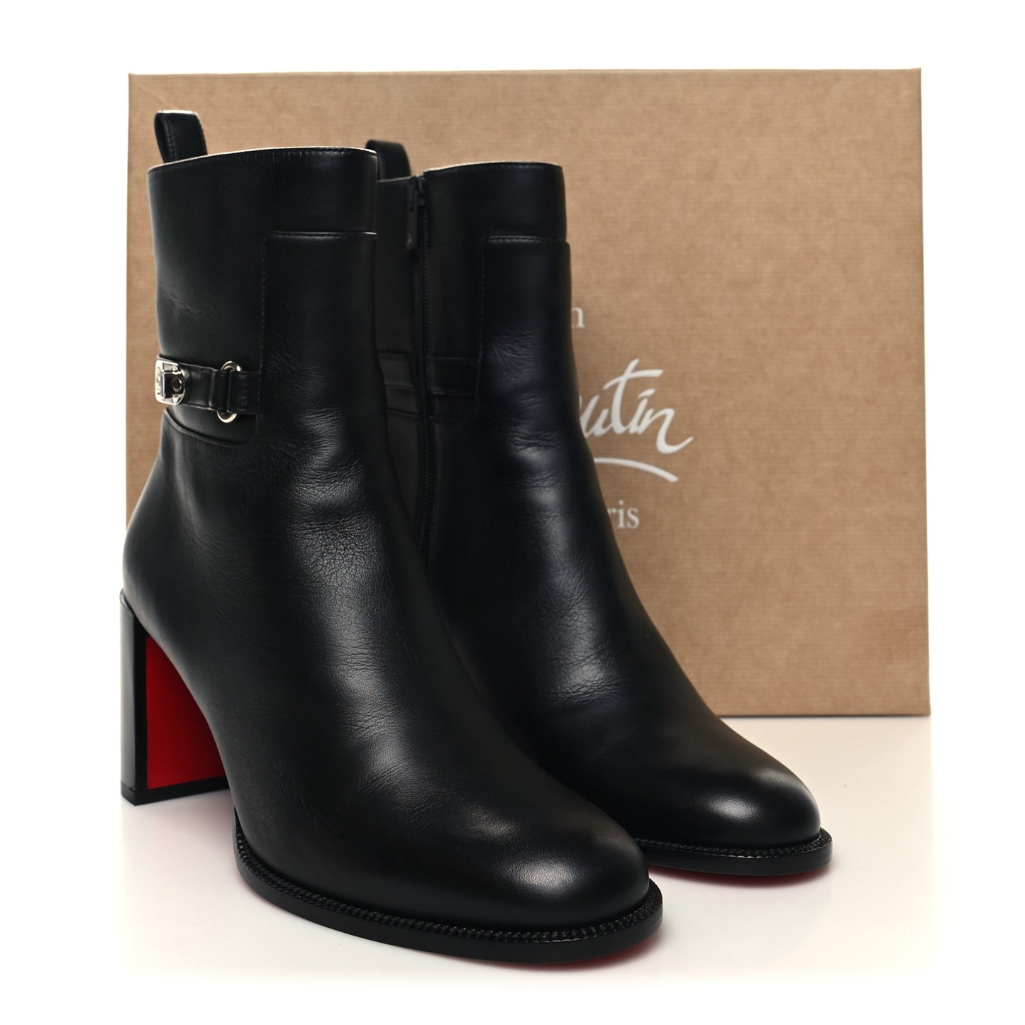 Calfskin Lock Booty 70 Ankle Boots 40 Black