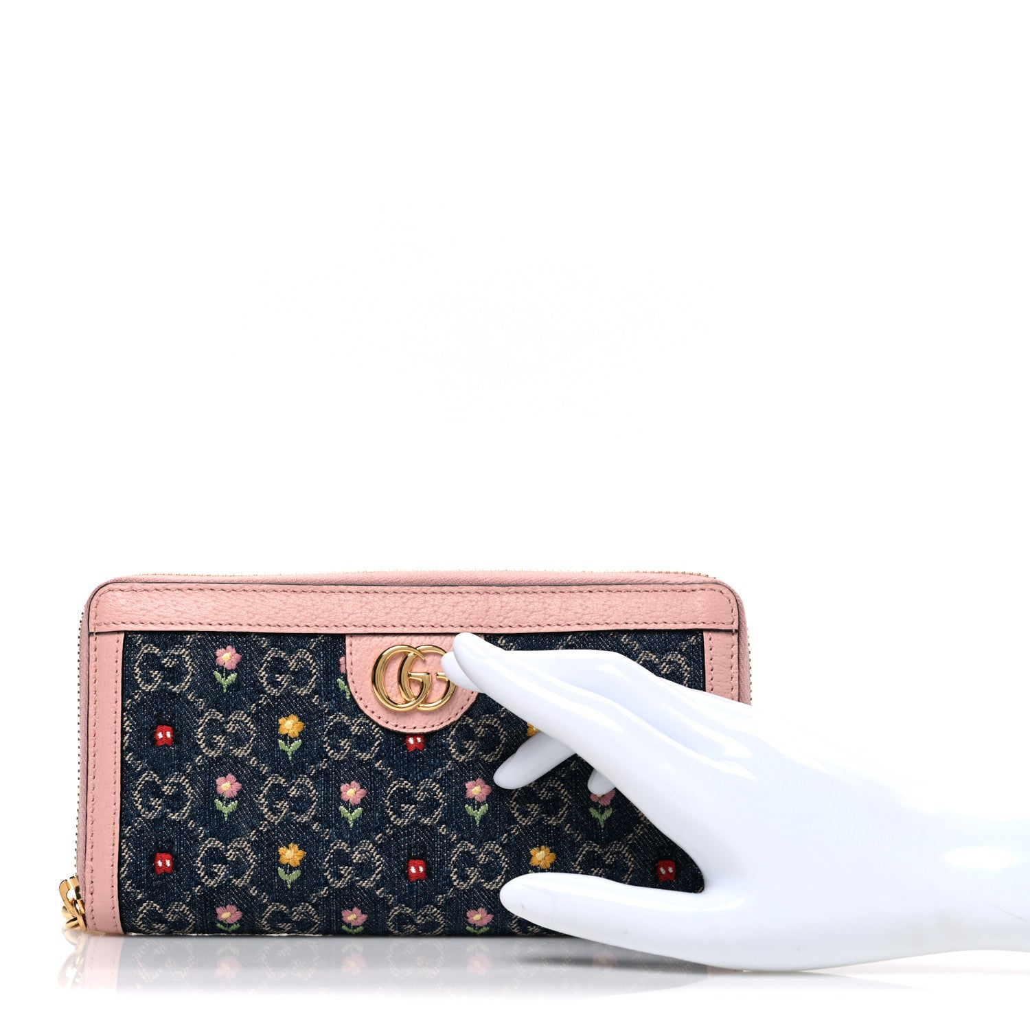 Gucci New Denim GG Monogram Calfskin Love Parade Zip Around Wallet