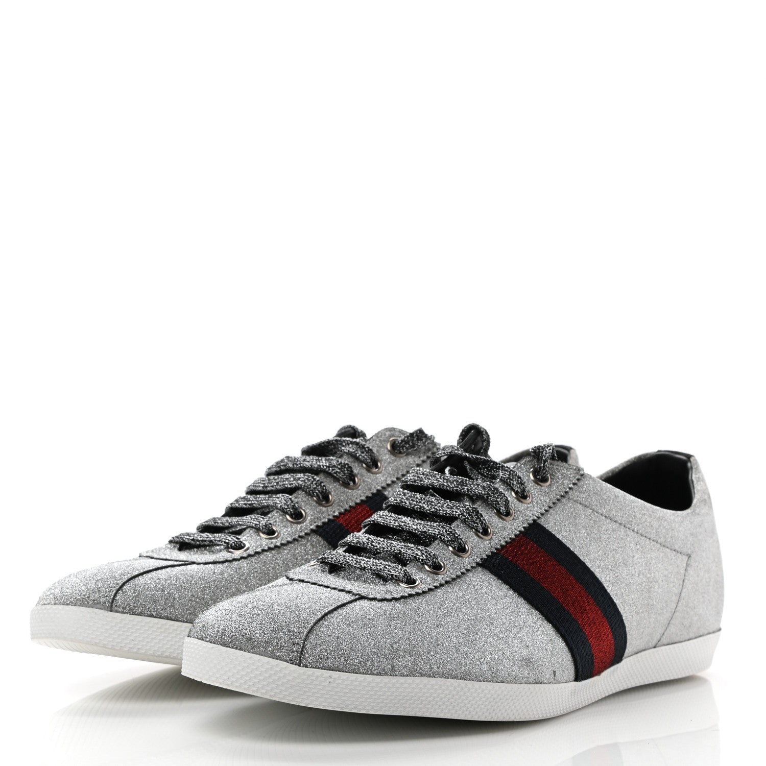 Gucci Glitter Fabric Studded Web Mens Sneakers 10.5 Silver 3 of 8