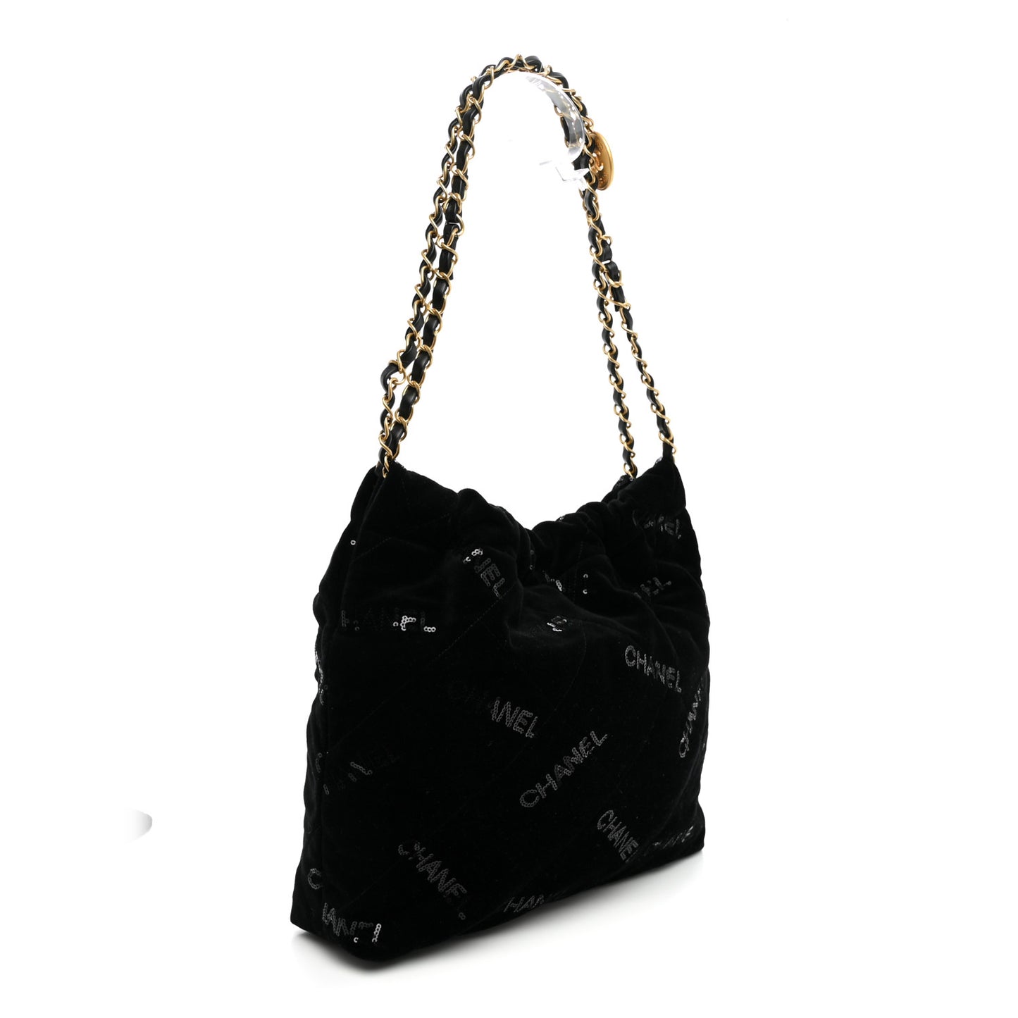 Velvet Sequin Quilted Small Chanel 22 Black