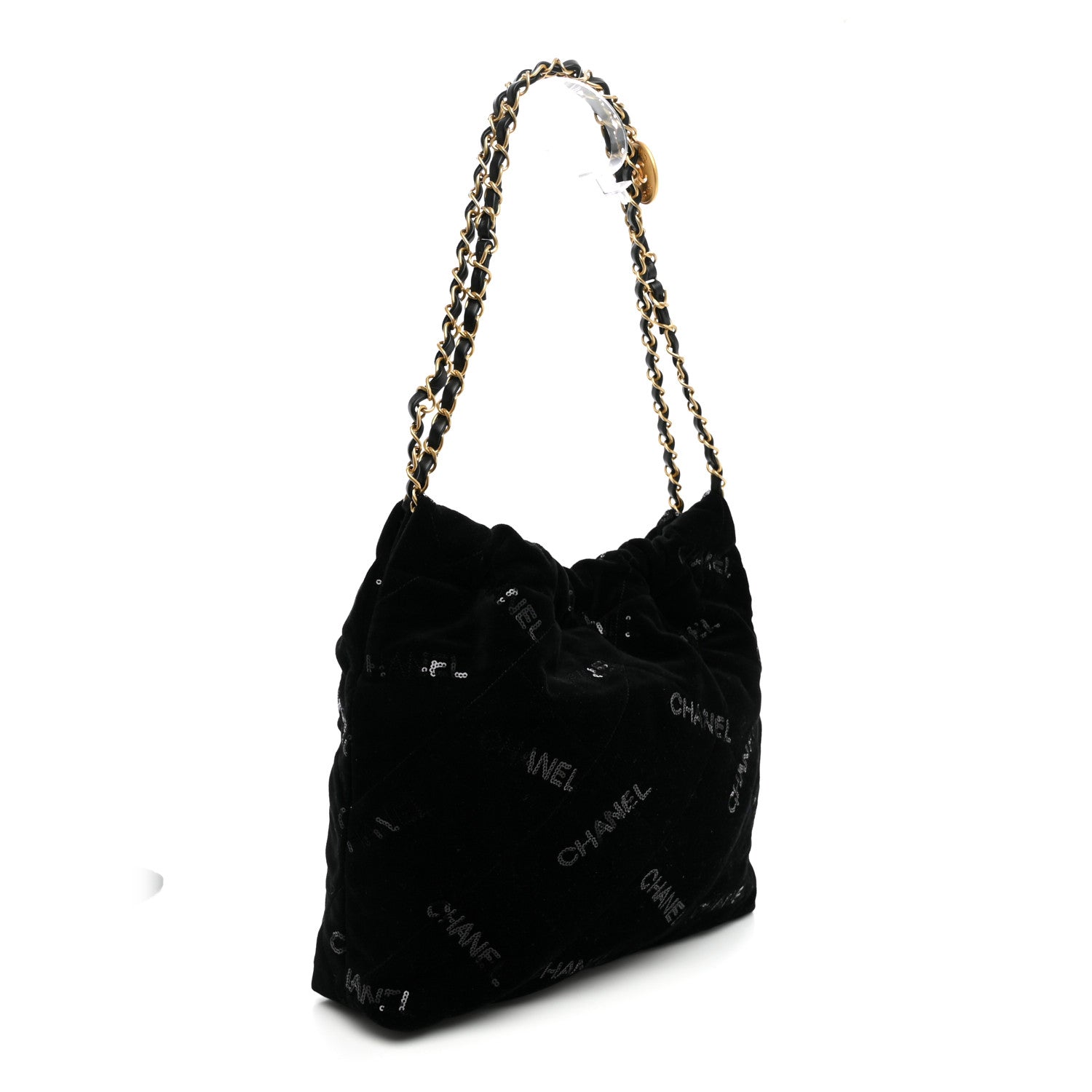 Chanel Velvet Sequin Quilted Small Chanel 22 Black 4 of 11