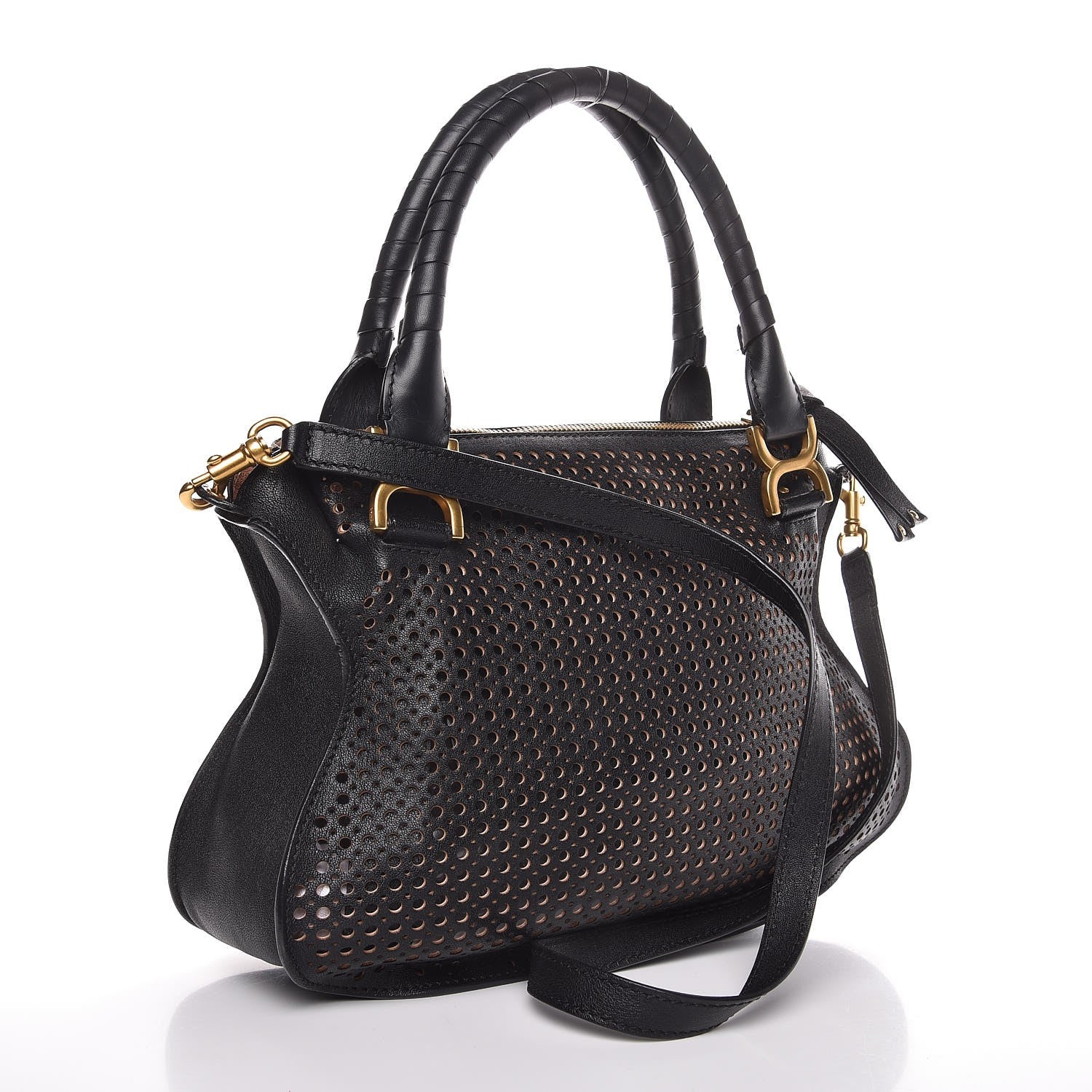 Chloe Calfskin Perforated Medium Marcie Satchel Black 4 of 9