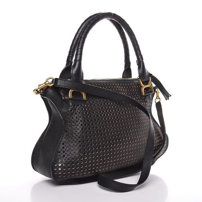 Chloe Calfskin Perforated Medium Marcie Satchel Black 4 of 9