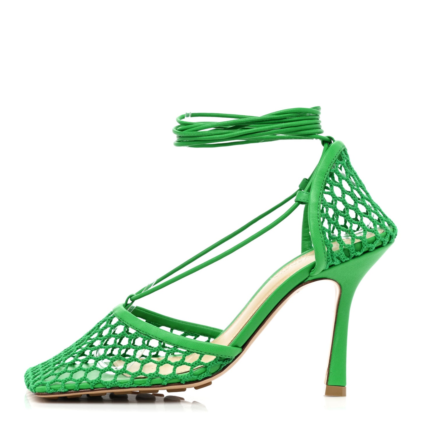 Mesh Nappa Stretch Ankle Tie 90mm Sandals 37 Grass