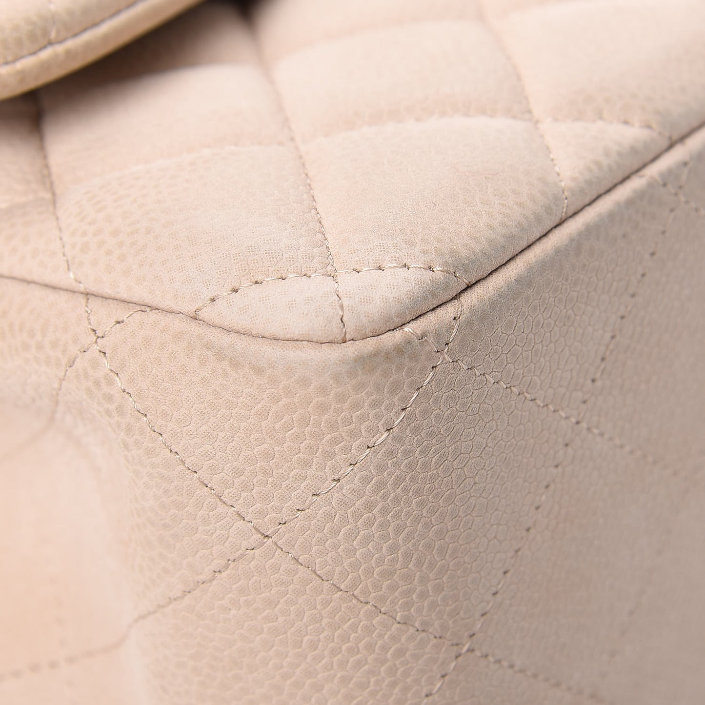 Iridescent Caviar Quilted Jumbo Double Flap Beige