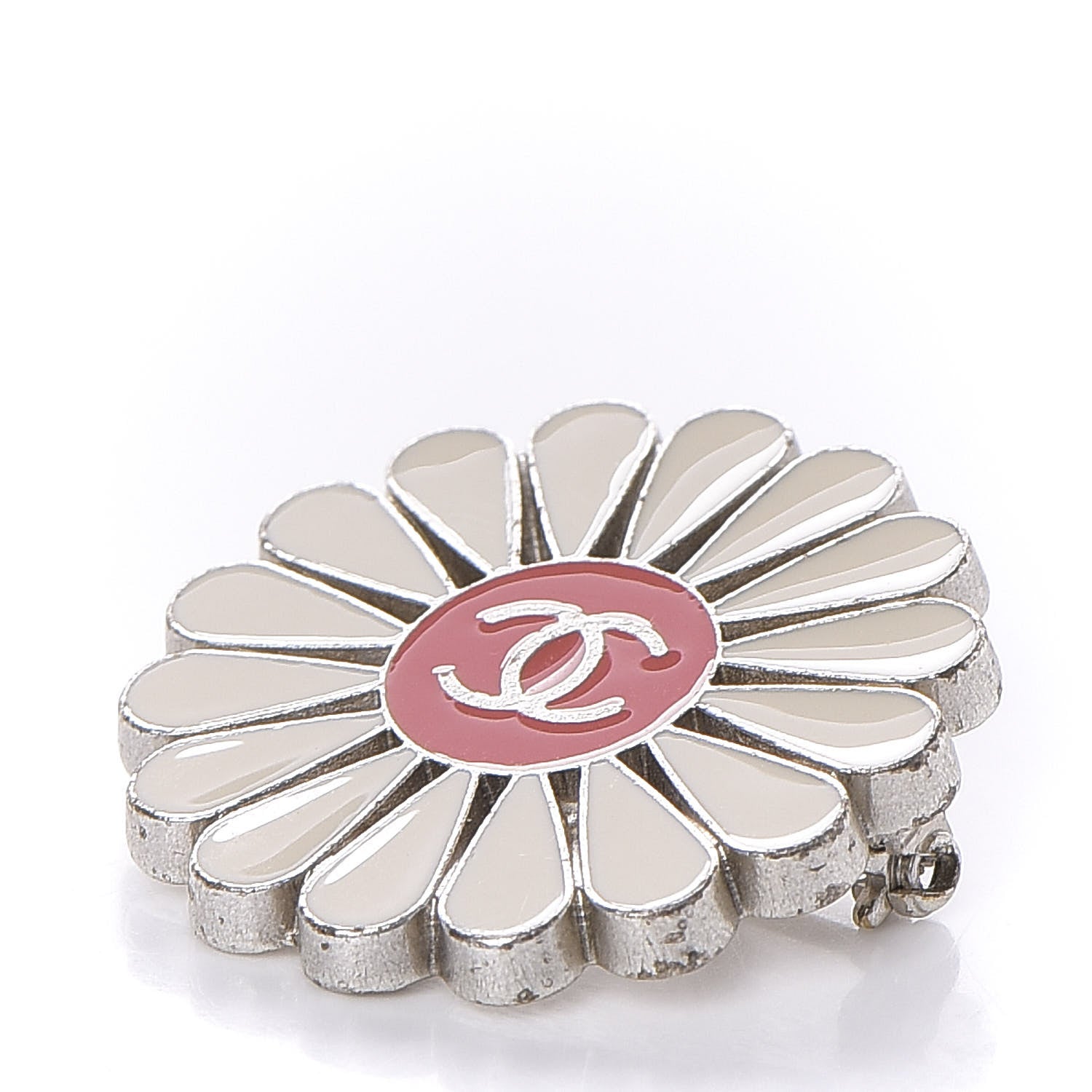 Chanel Metal Resin Flower Brooch White Red 4 of 4