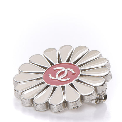 Chanel Metal Resin Flower Brooch White Red 4 of 4