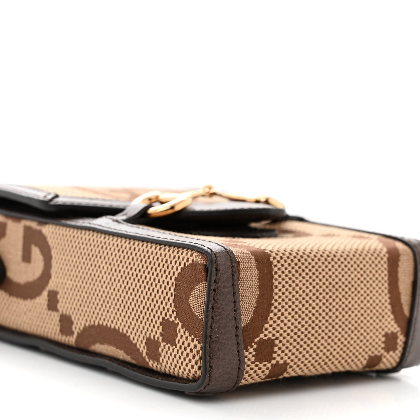 Monogram Jumbo GG Textured Dollar Calfskin Mini Horsebit 1955 Crossbody Bag Camel Ebony New Acero