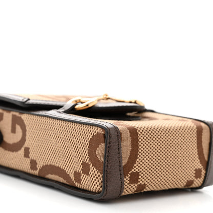 Gucci Monogram Jumbo GG Textured Dollar Calfskin Mini Horsebit 1955 Crossbody Bag Camel Ebony New Acero 9 of 11