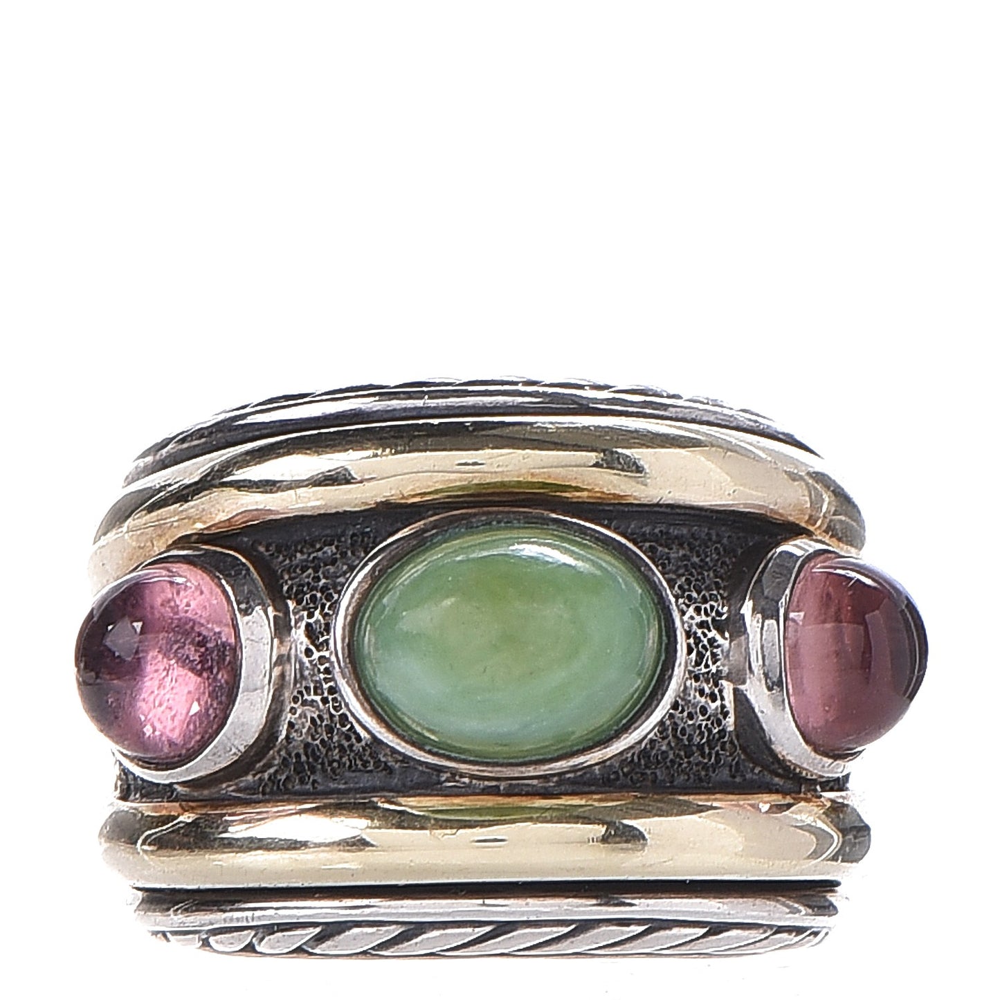 Sterling Silver 14K Yellow Gold Tourmaline Green Onyx Renaissance Ring 52 6