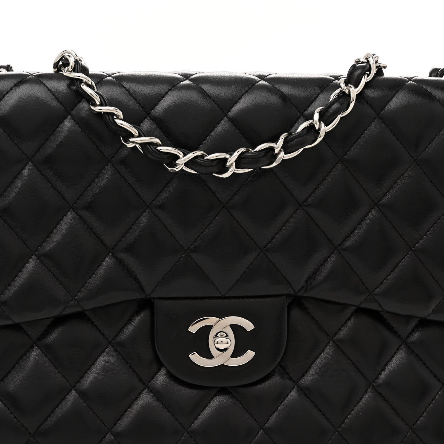 Lambskin Quilted Jumbo Single Flap Black