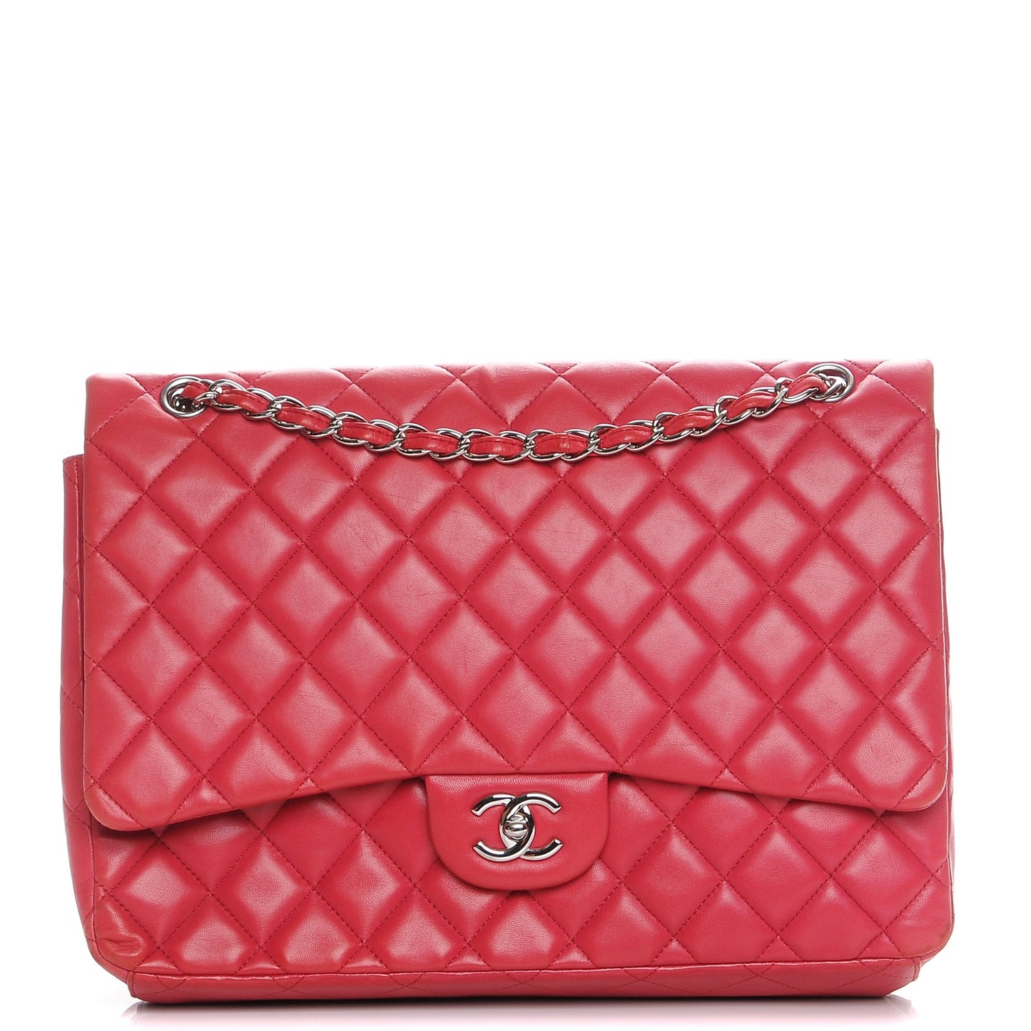 Lambskin Quilted Maxi Single Flap Fuchsia
