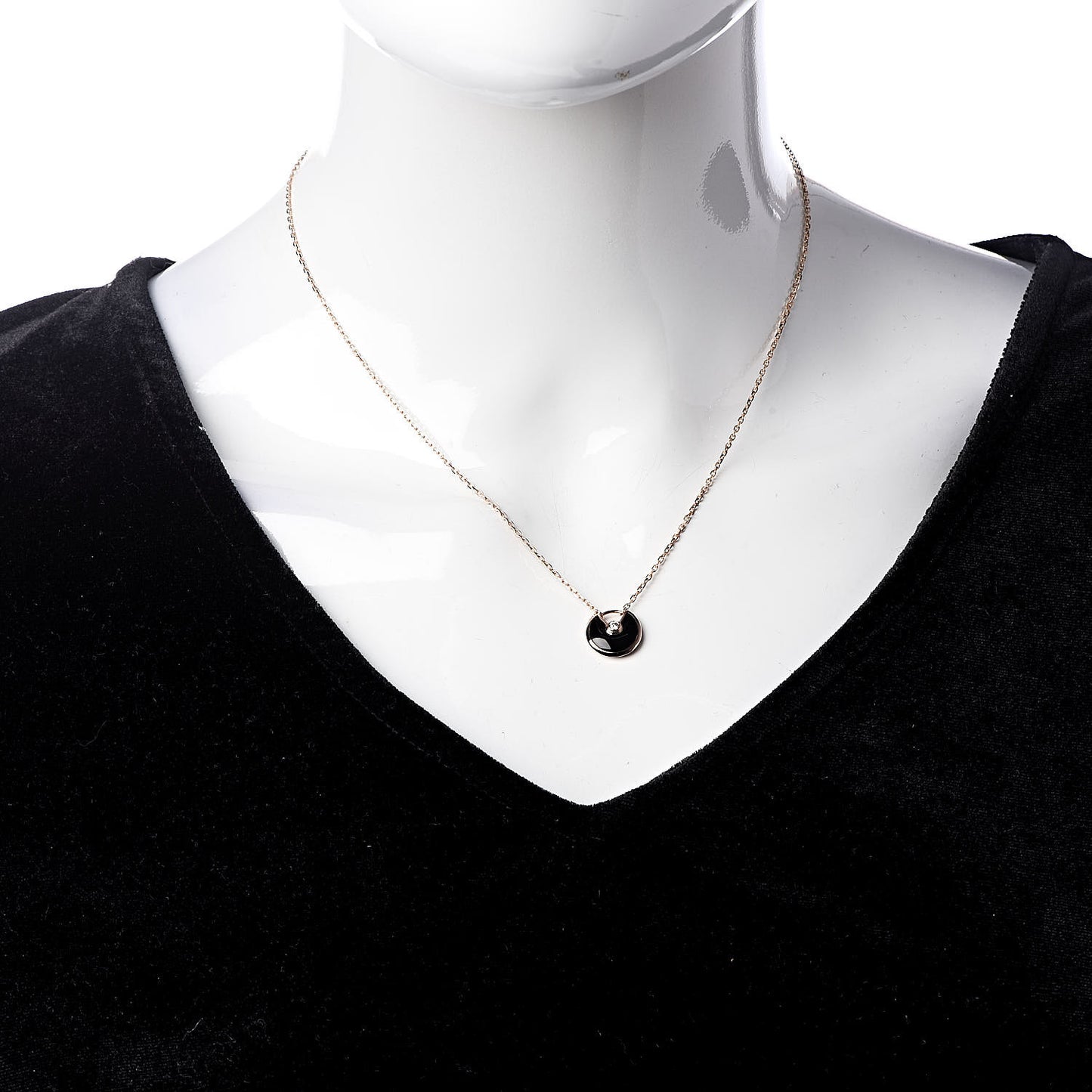 18K Pink Gold Diamond Black Onyx XS Amulette de Cartier Pendant Necklace