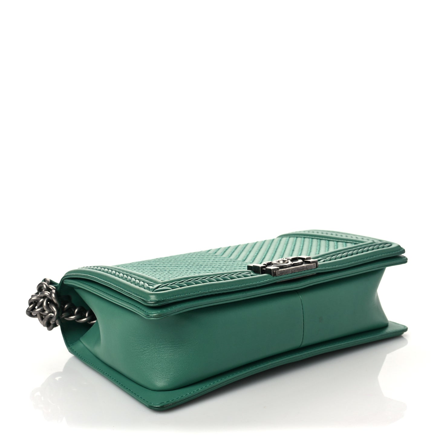 Calfskin Chevron Quilted New Medium Braided Boy Flap Green