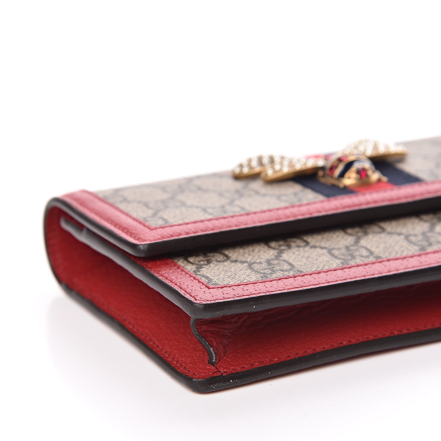 Gucci GG Supreme Monogram Web Queen Margaret Chain Wallet Red 5 of 9