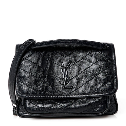 Saint Laurent Crinkled Calfskin Matelasse Monogram Baby Niki Chain Satchel Black 1 of 11