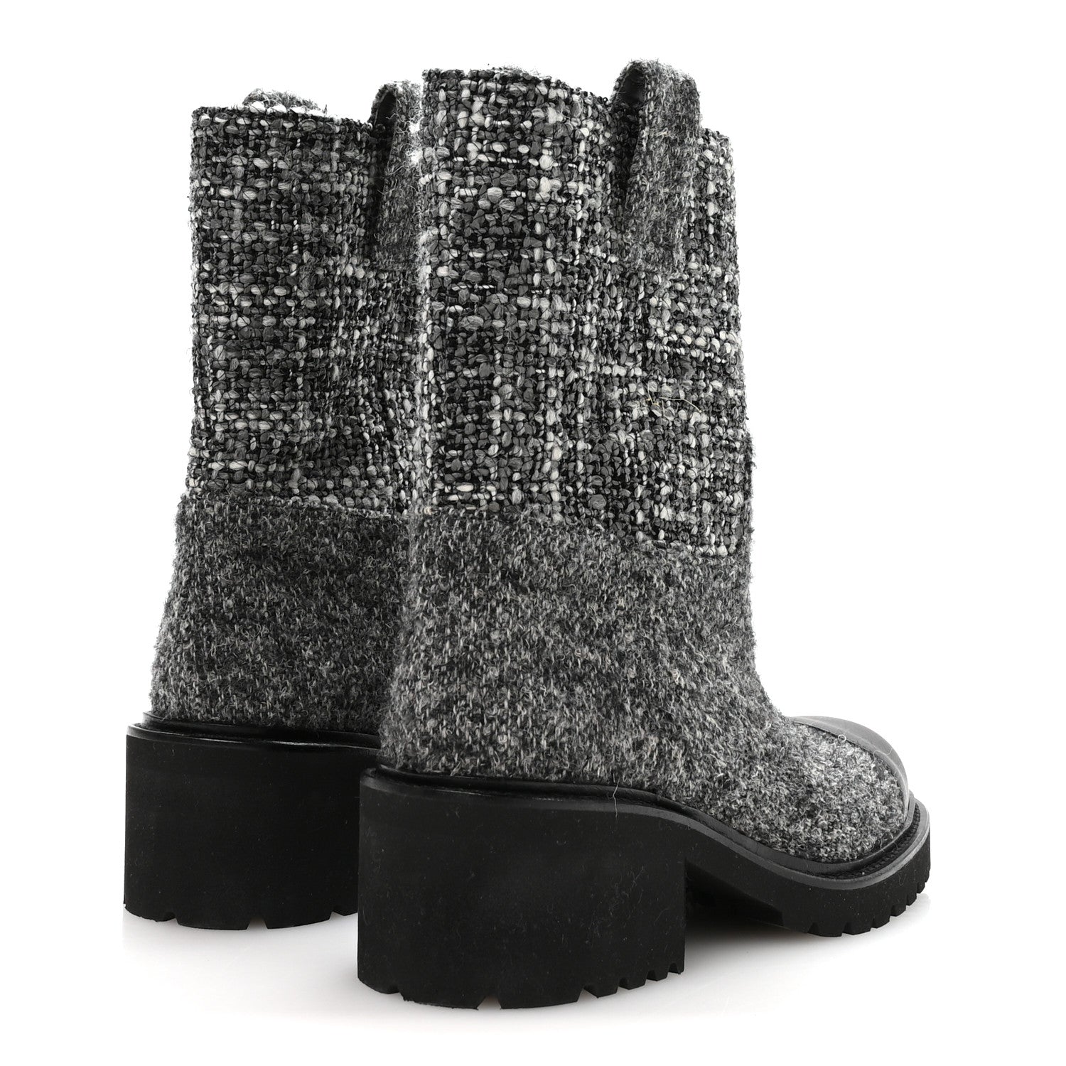 Chanel Wool Tweed CC Cap Toe Ankle Boots 38.5 Black Grey 5 of 8