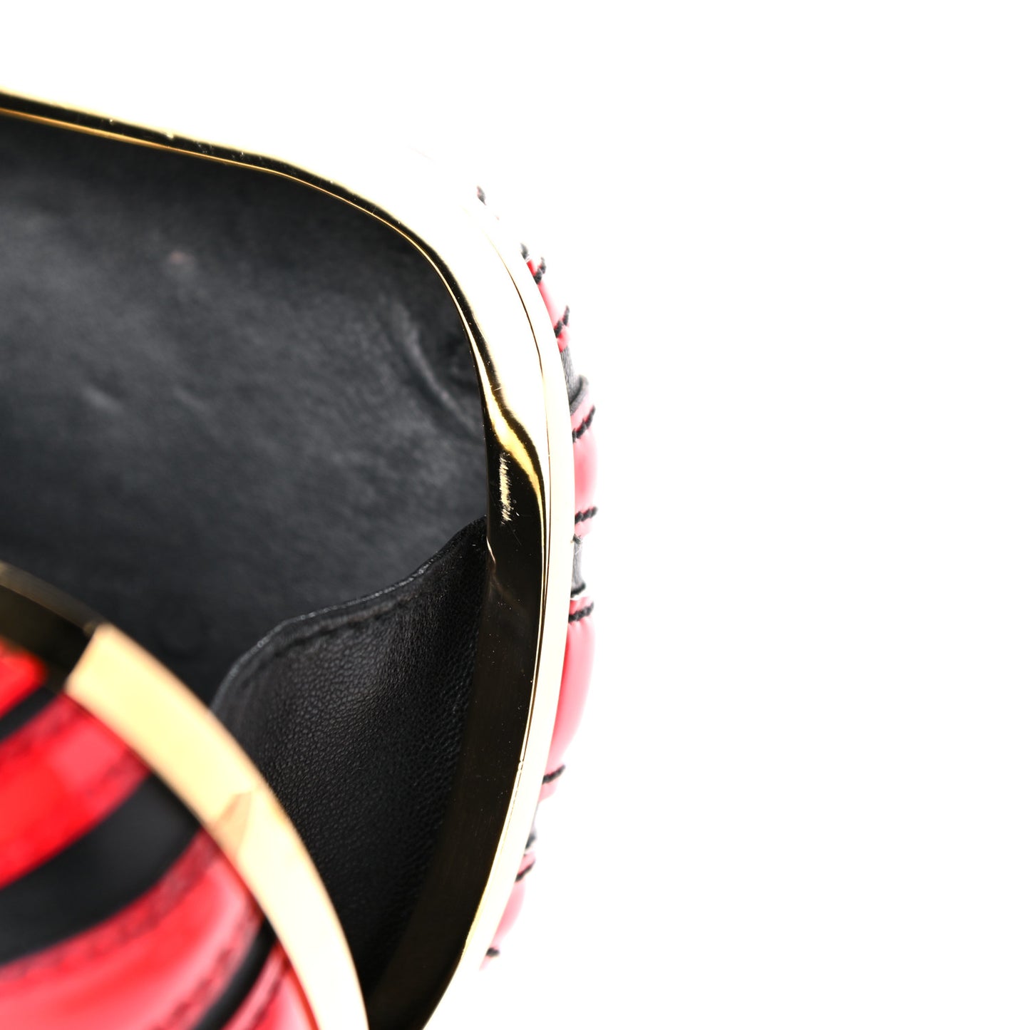 Patent Calfskin Britannia Skull Box Clutch Red Black