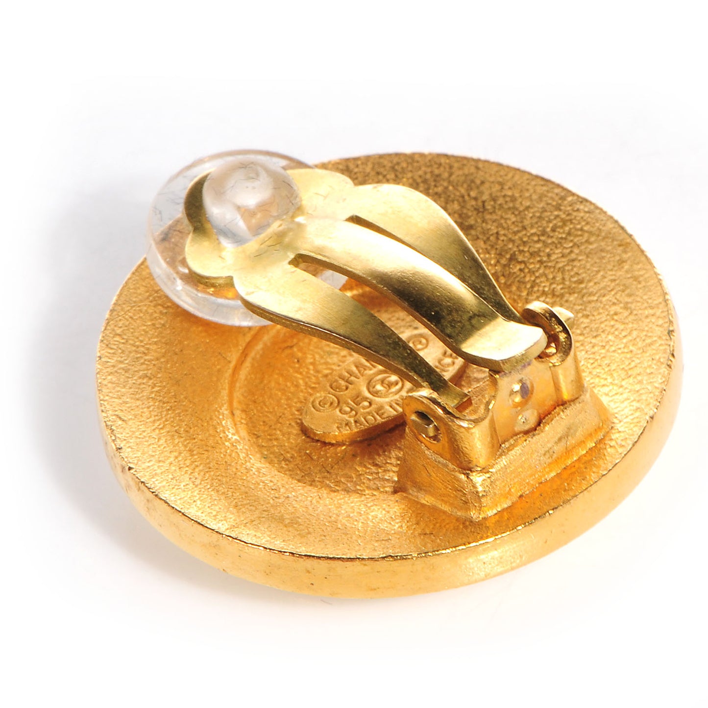 CC Enamel Round Clip On Earrings Gold