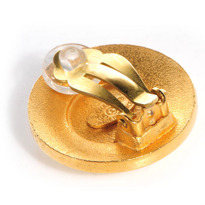 Chanel CC Enamel Round Clip On Earrings Gold 4 of 5