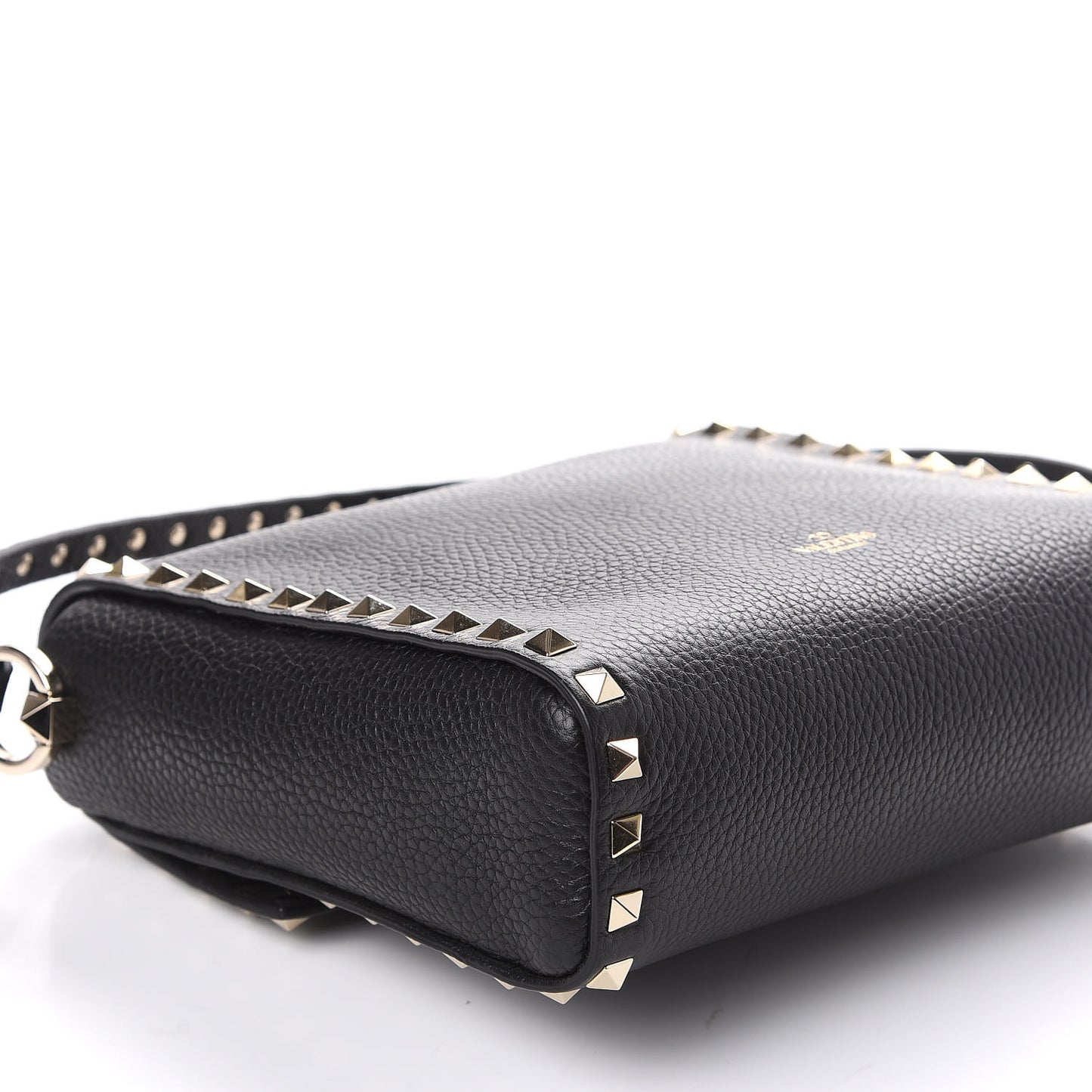 Pebbled Calfskin Rockstud Flip Lock Flap Messenger Black
