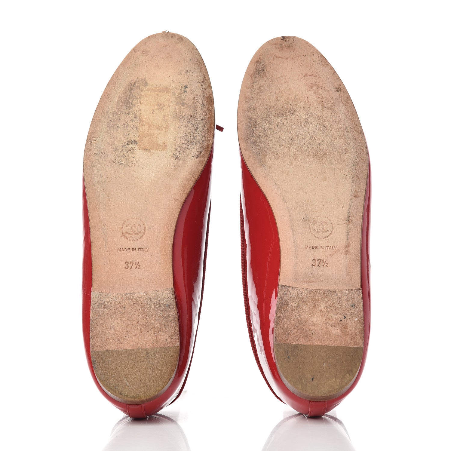 Chanel Patent CC Cap Toe Ballerina Flats 37.5 Red 5 of 17