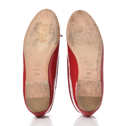 Chanel Patent CC Cap Toe Ballerina Flats 37.5 Red 5 of 17