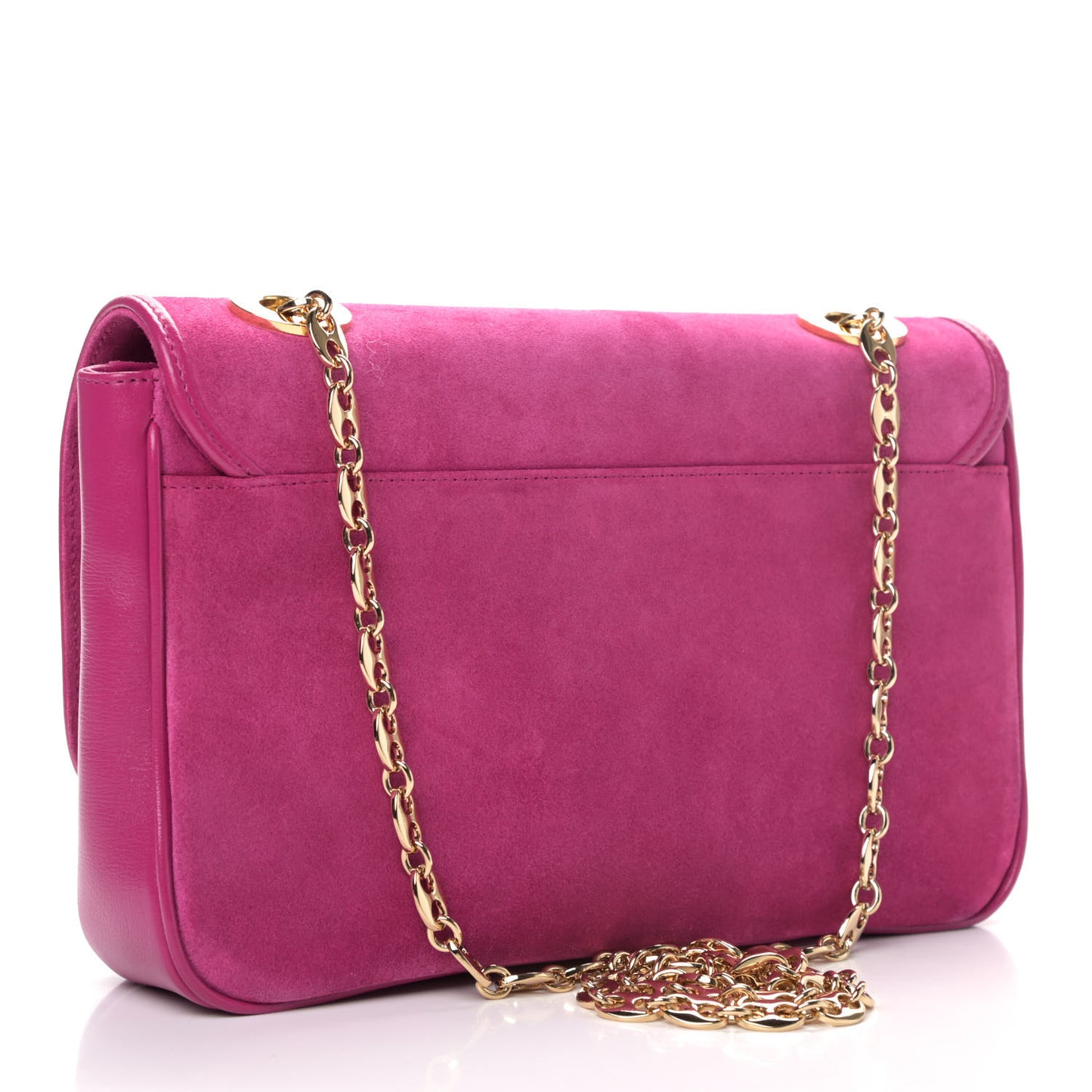 Suede Azalea Calfskin Small Marina Chain Shoulder Bag Fucsia