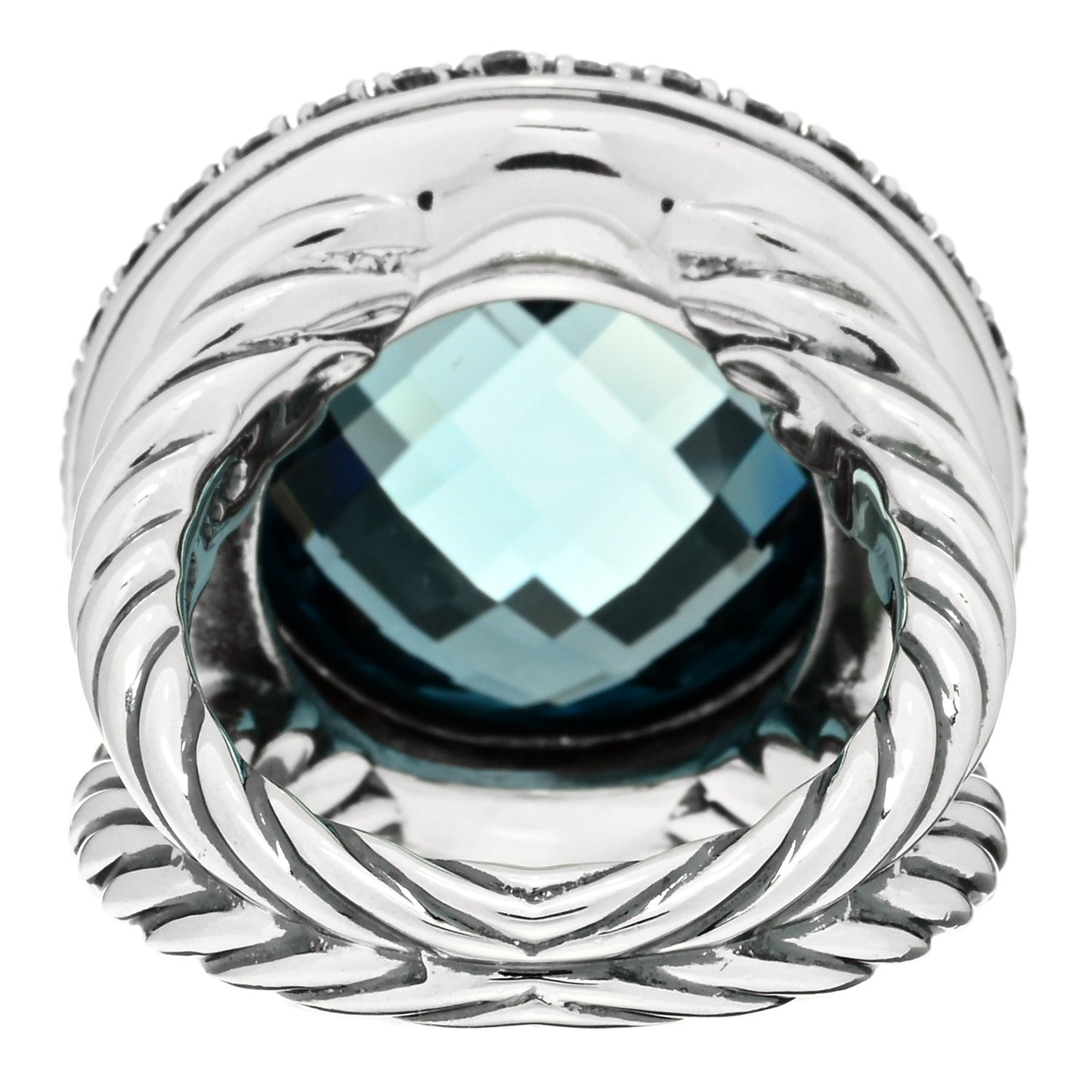 Sterling Silver Diamond 18mm Blue Topaz Cerise Ring 54 7