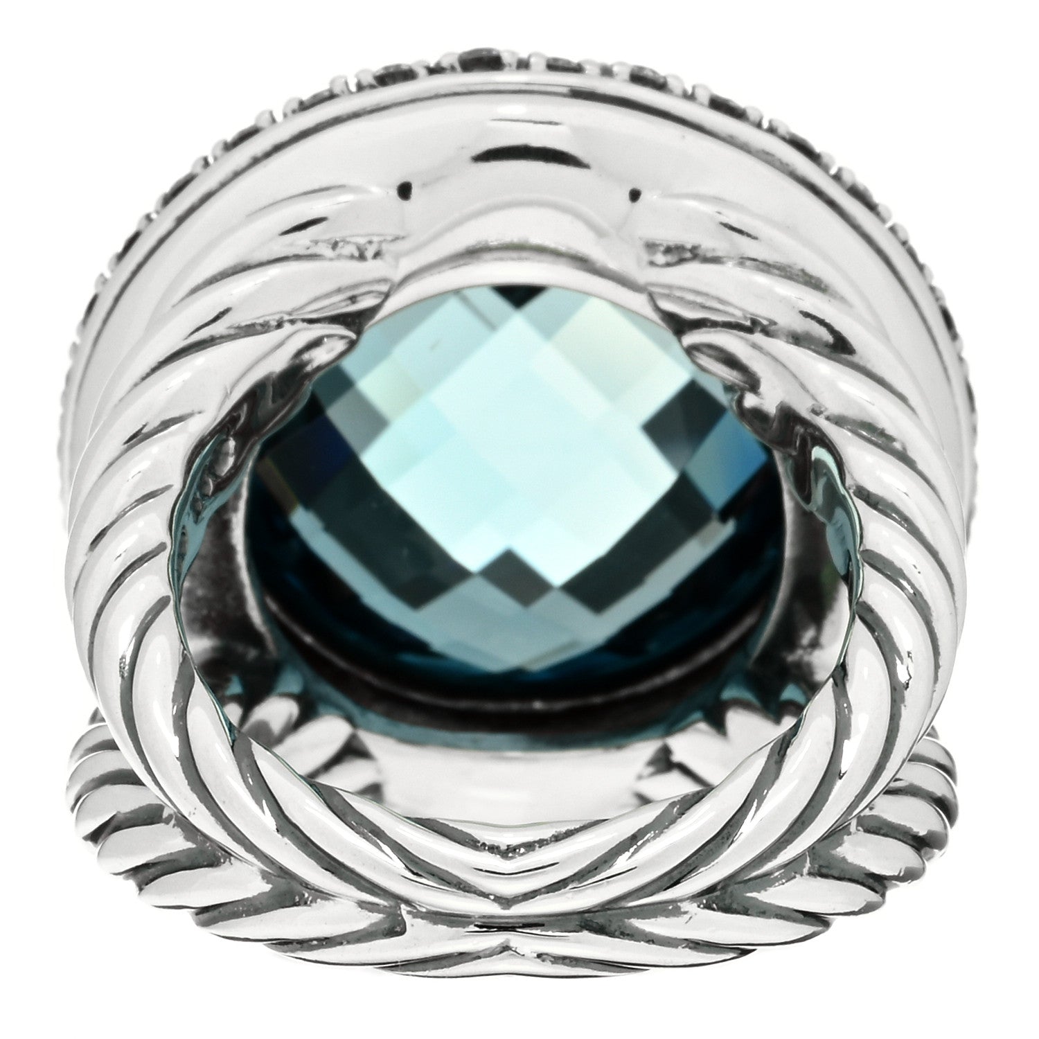 David Yurman Sterling Silver Diamond 18mm Blue Topaz Cerise Ring 54 7 3 of 4