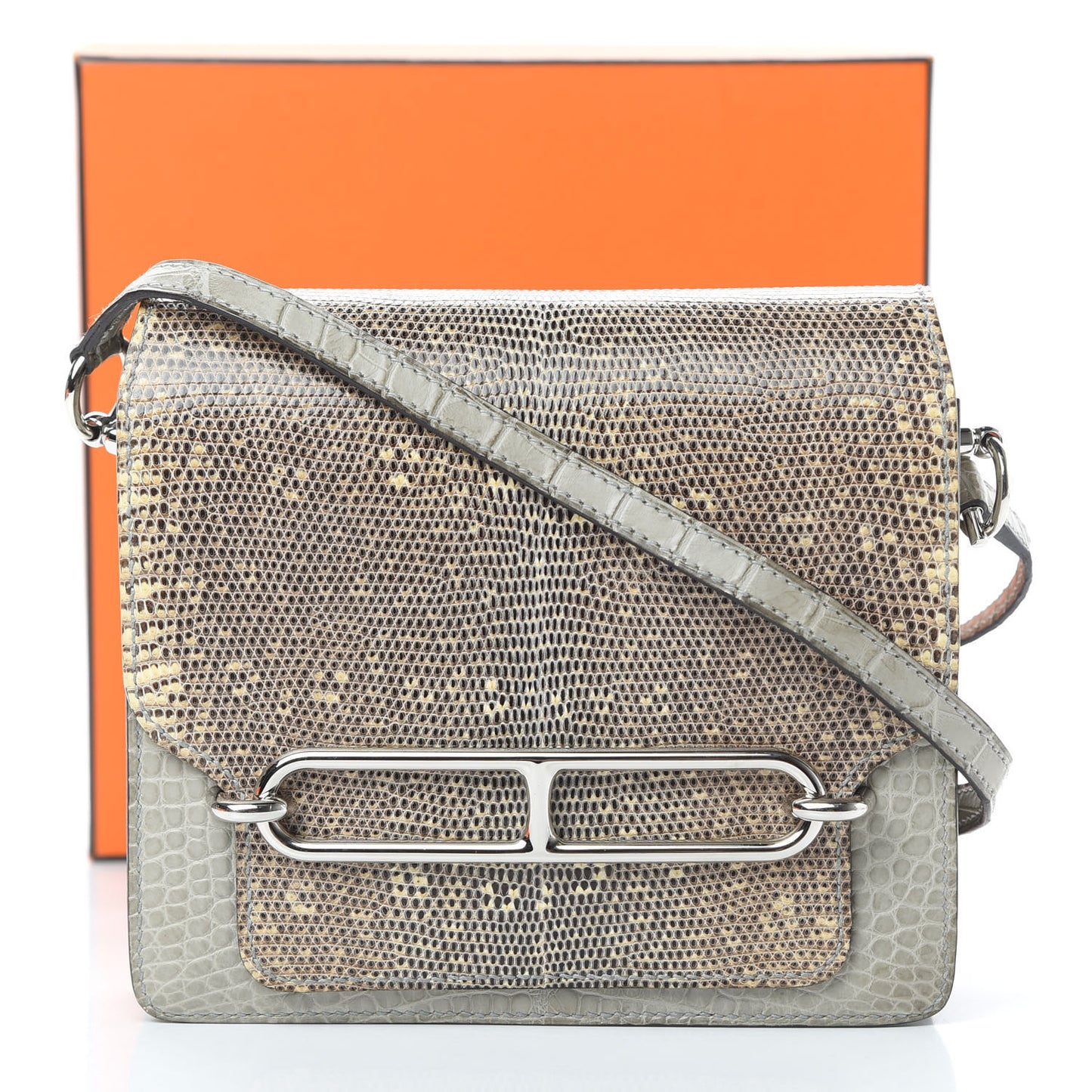 Matte Alligator Lizard Mini Sac Roulis Ombre Gris Perle