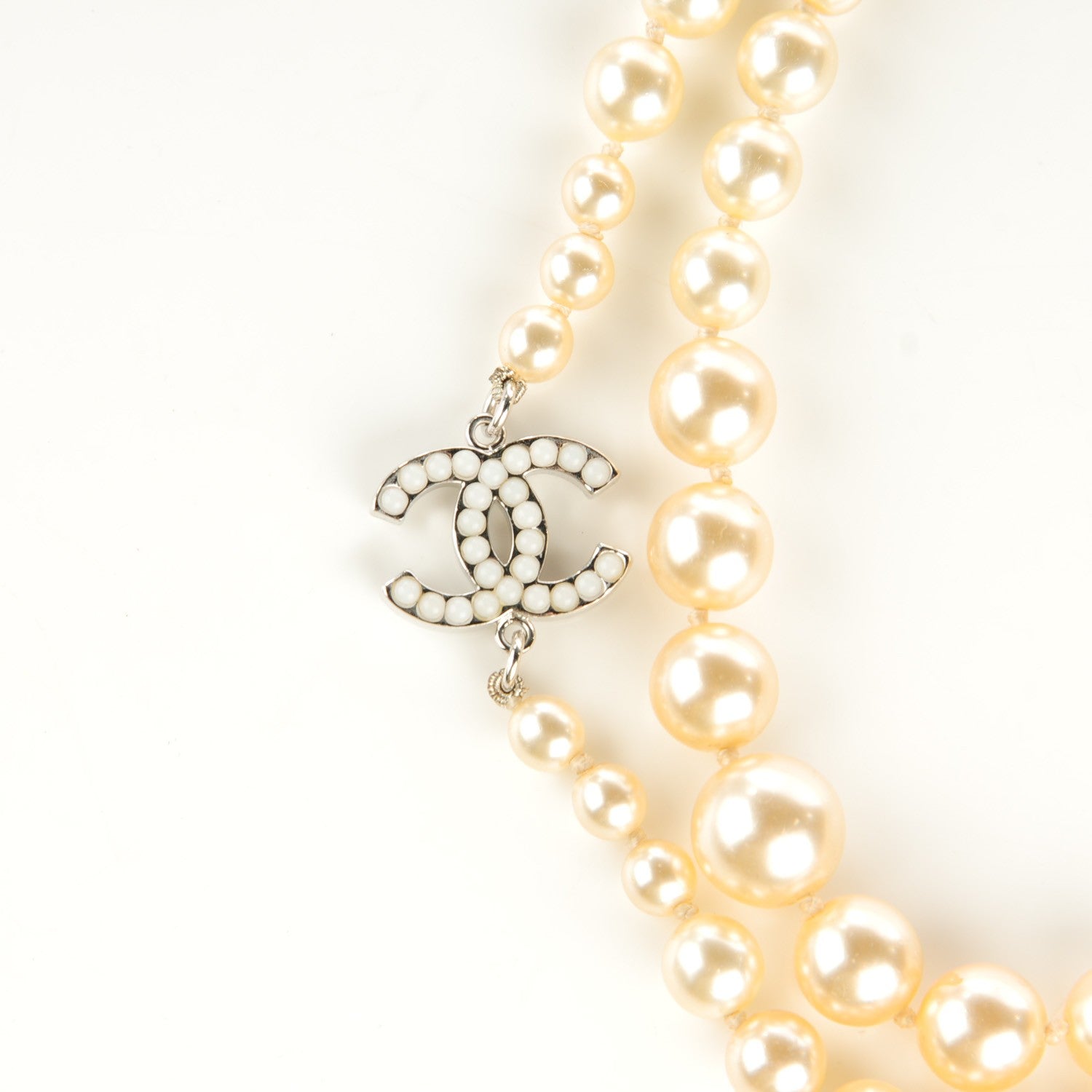 Chanel Graduated Pearl CC Long Necklace Silver 4 of 5