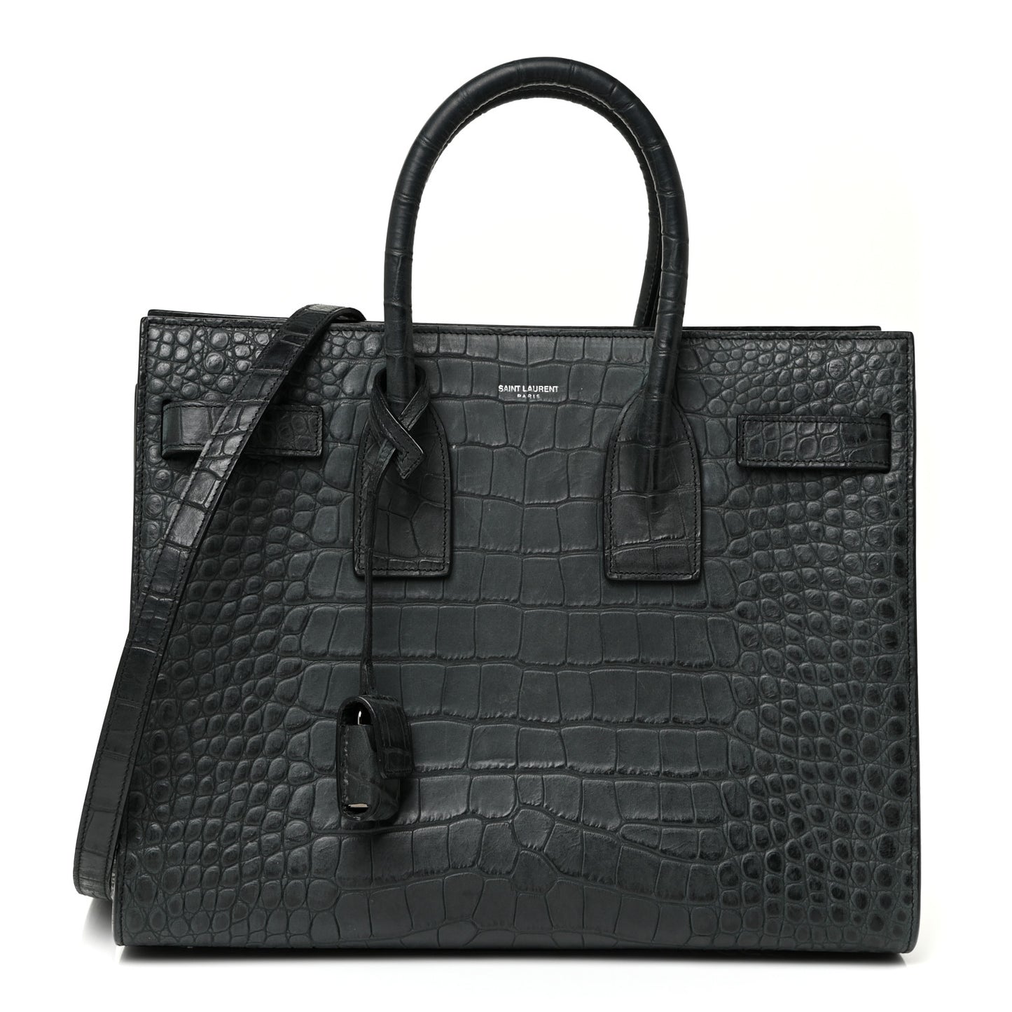 Calfskin Crocodile Embossed Small Sac De Jour Dusty Black