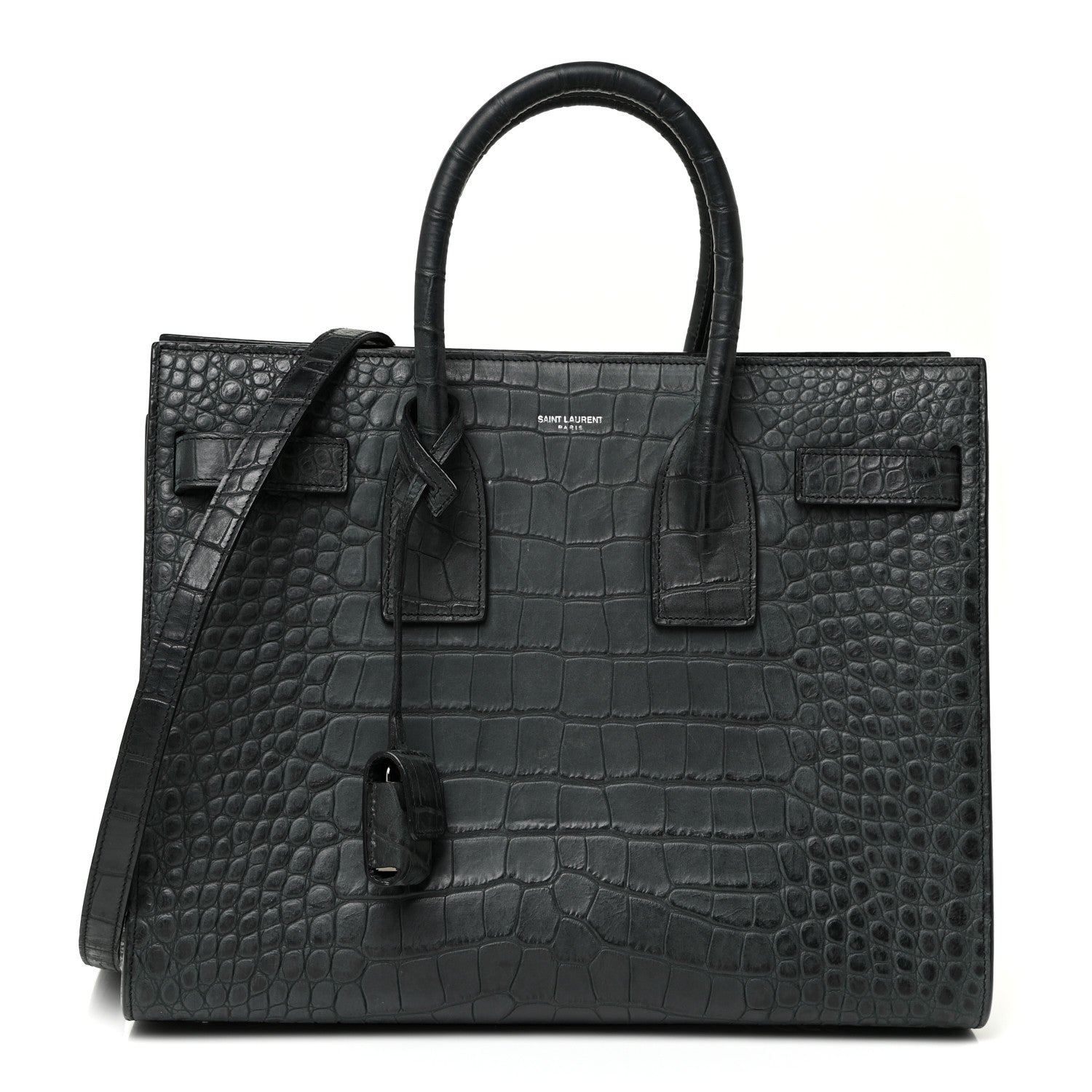 Saint Laurent Calfskin Crocodile Embossed Small Sac De Jour Dusty Black 1 of 18