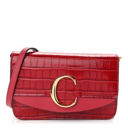 Chloe Calfskin Crocodile Embossed C Clutch With Chain Dusky Red 1 of 10